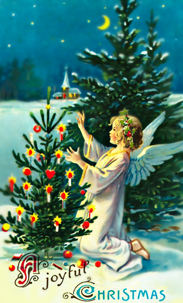 Vintage Christmas Angel And Tree Graphic